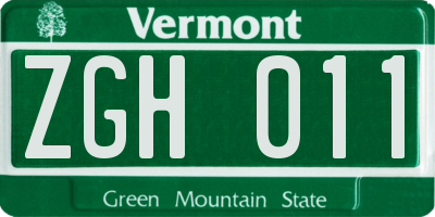 VT license plate ZGH011