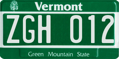 VT license plate ZGH012