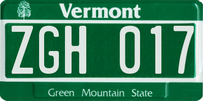 VT license plate ZGH017