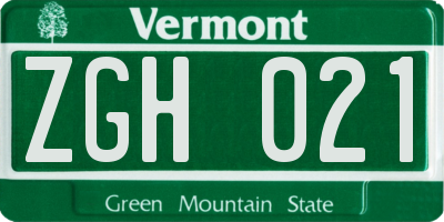 VT license plate ZGH021