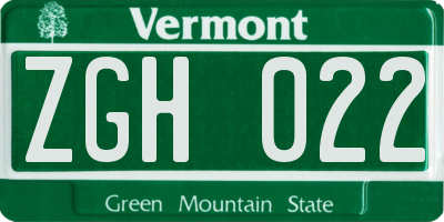VT license plate ZGH022