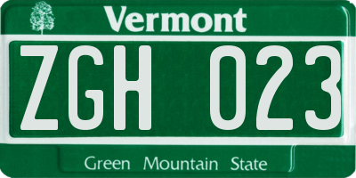 VT license plate ZGH023