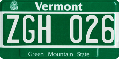 VT license plate ZGH026