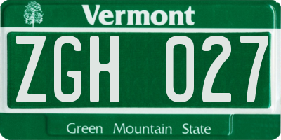 VT license plate ZGH027