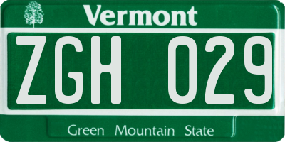 VT license plate ZGH029