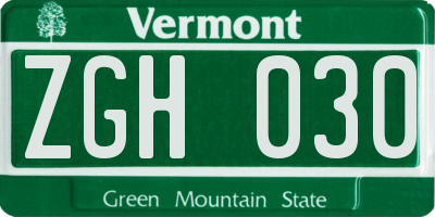 VT license plate ZGH030