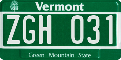 VT license plate ZGH031