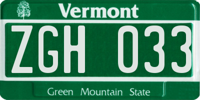 VT license plate ZGH033