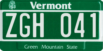 VT license plate ZGH041