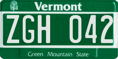 VT license plate ZGH042