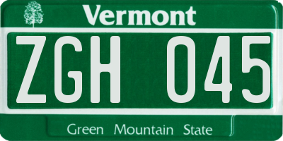 VT license plate ZGH045