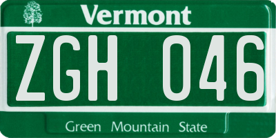 VT license plate ZGH046