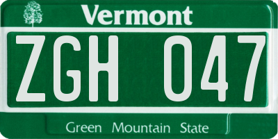 VT license plate ZGH047