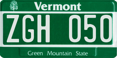 VT license plate ZGH050