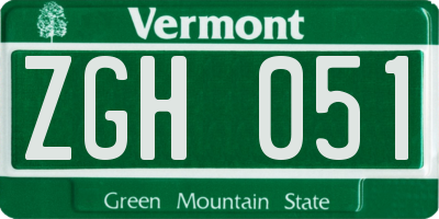 VT license plate ZGH051