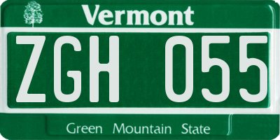 VT license plate ZGH055