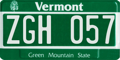 VT license plate ZGH057