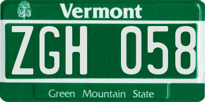 VT license plate ZGH058