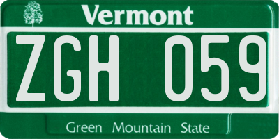 VT license plate ZGH059