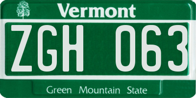 VT license plate ZGH063