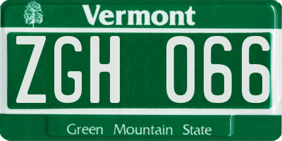VT license plate ZGH066