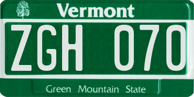 VT license plate ZGH070