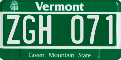VT license plate ZGH071
