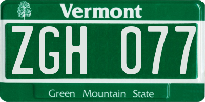 VT license plate ZGH077