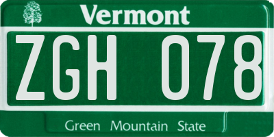 VT license plate ZGH078