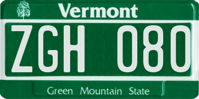 VT license plate ZGH080