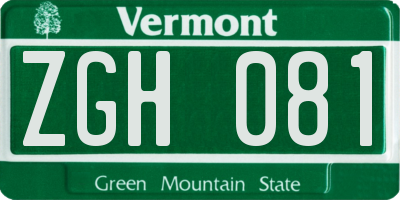 VT license plate ZGH081