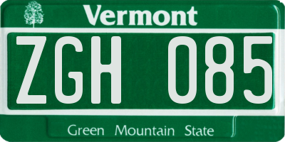 VT license plate ZGH085