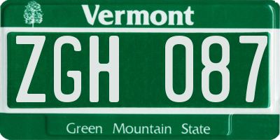 VT license plate ZGH087