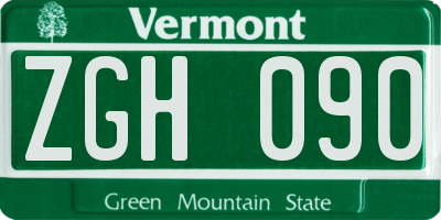VT license plate ZGH090