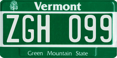 VT license plate ZGH099