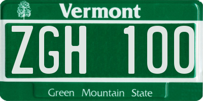 VT license plate ZGH100