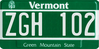 VT license plate ZGH102