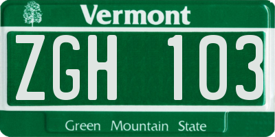 VT license plate ZGH103