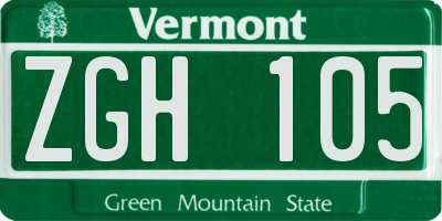 VT license plate ZGH105