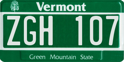 VT license plate ZGH107