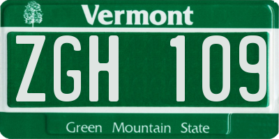 VT license plate ZGH109