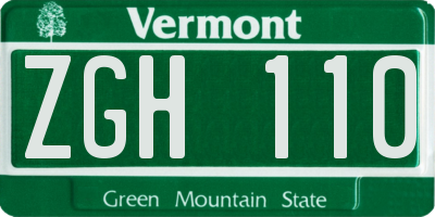 VT license plate ZGH110