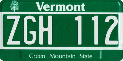 VT license plate ZGH112