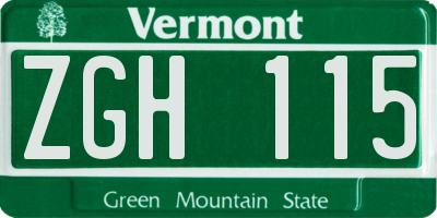 VT license plate ZGH115