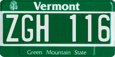 VT license plate ZGH116