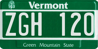 VT license plate ZGH120