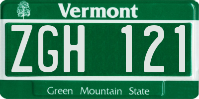 VT license plate ZGH121