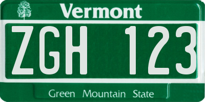 VT license plate ZGH123