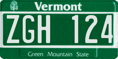 VT license plate ZGH124