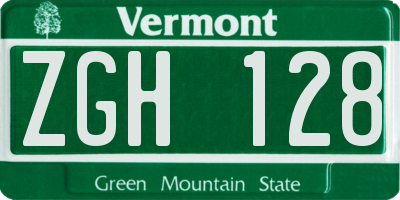 VT license plate ZGH128